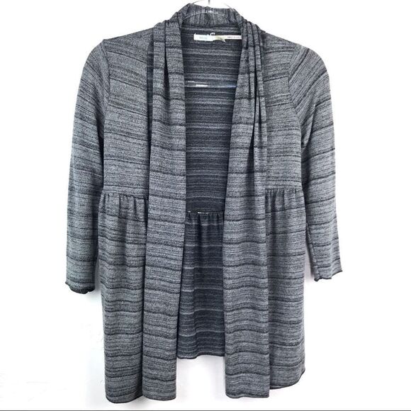 Kimchi Blue Gray Striped 3/4 Sleeve Open Front Cardigan Sweater Small - Picture 1 of 5